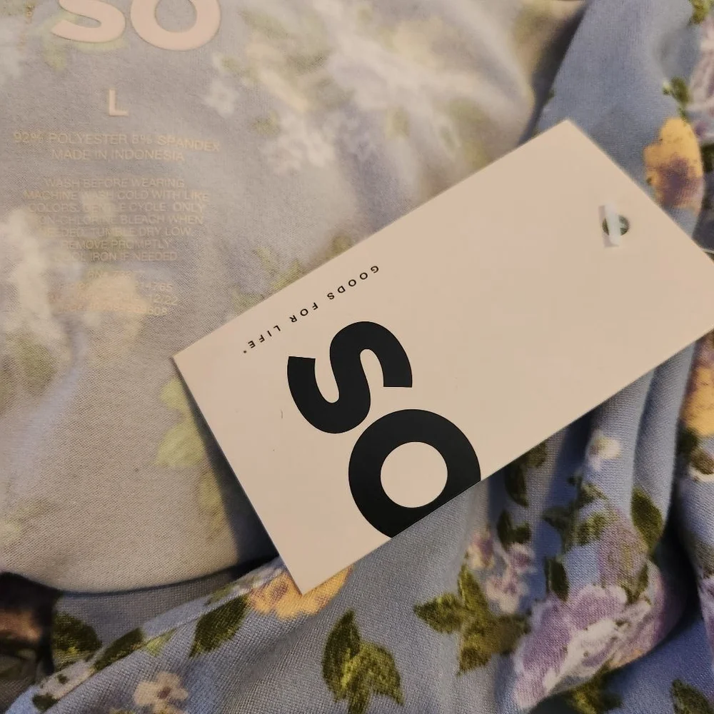 SO Blue Floral Ruffle Hem Dress Size L - Picture 8 of 9